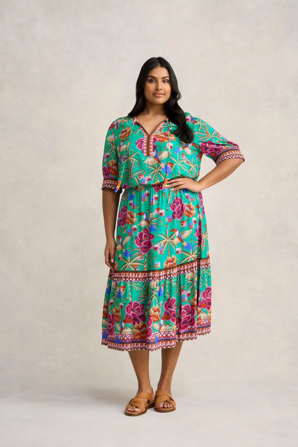 Beaded Tassel Top - Toucan Print
