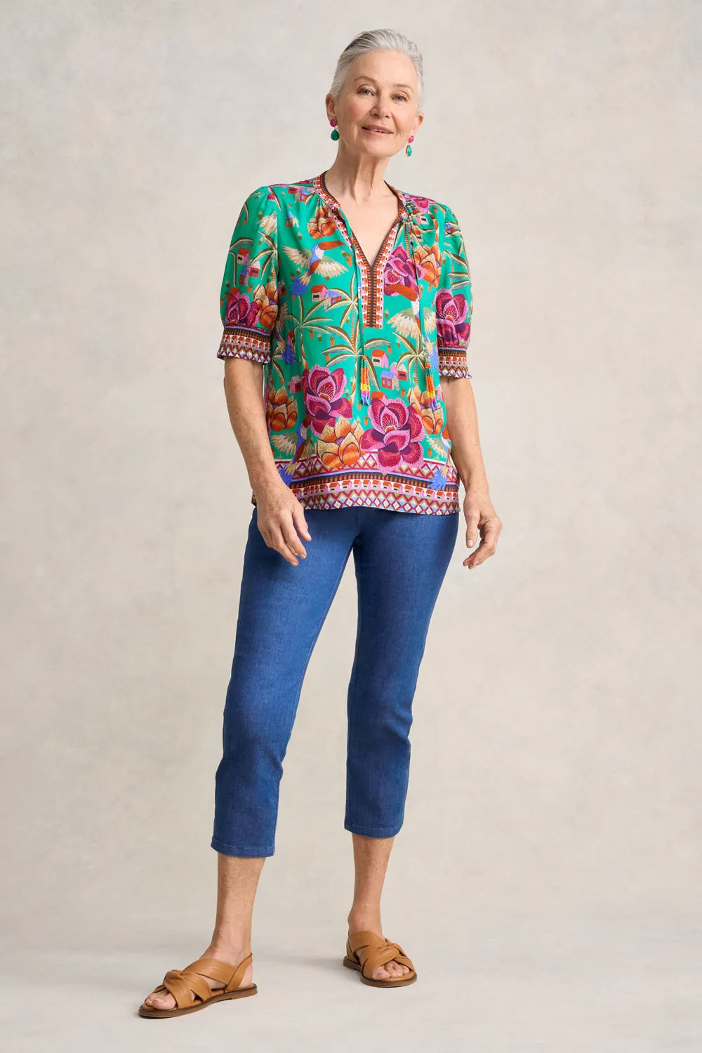 Beaded Tassel Top - Toucan Print