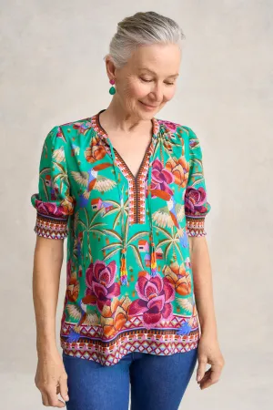 Beaded Tassel Top - Toucan Print