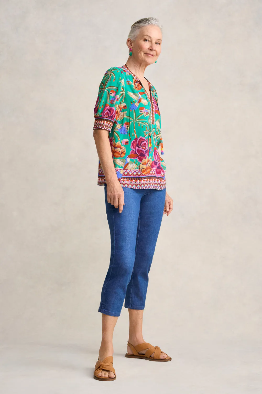 Beaded Tassel Top - Toucan Print