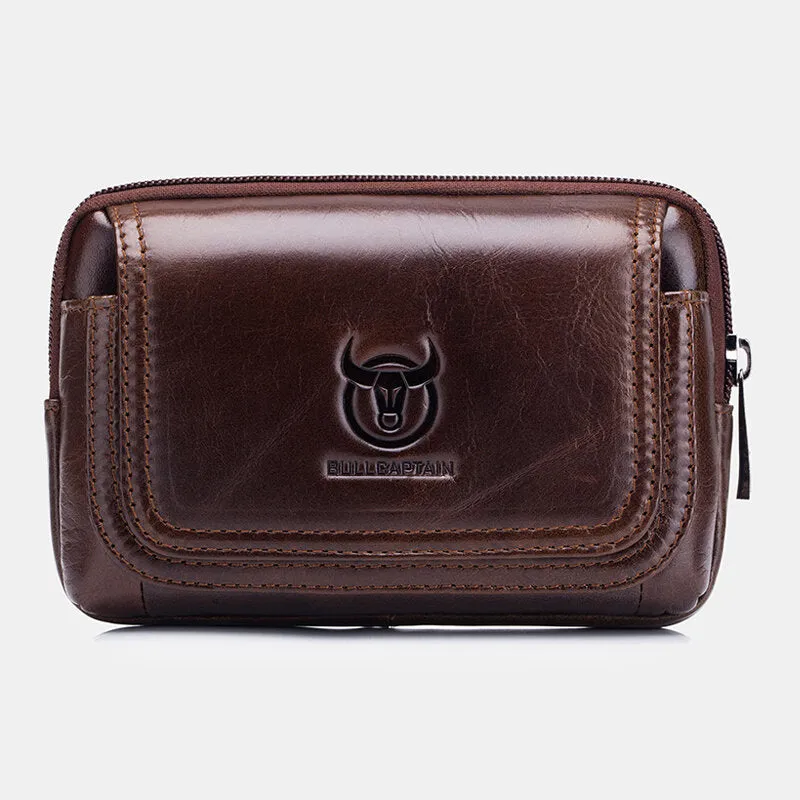 Business Men Vintage Genuine Leather Waist Bag 5.8 Inch Phone Bag
