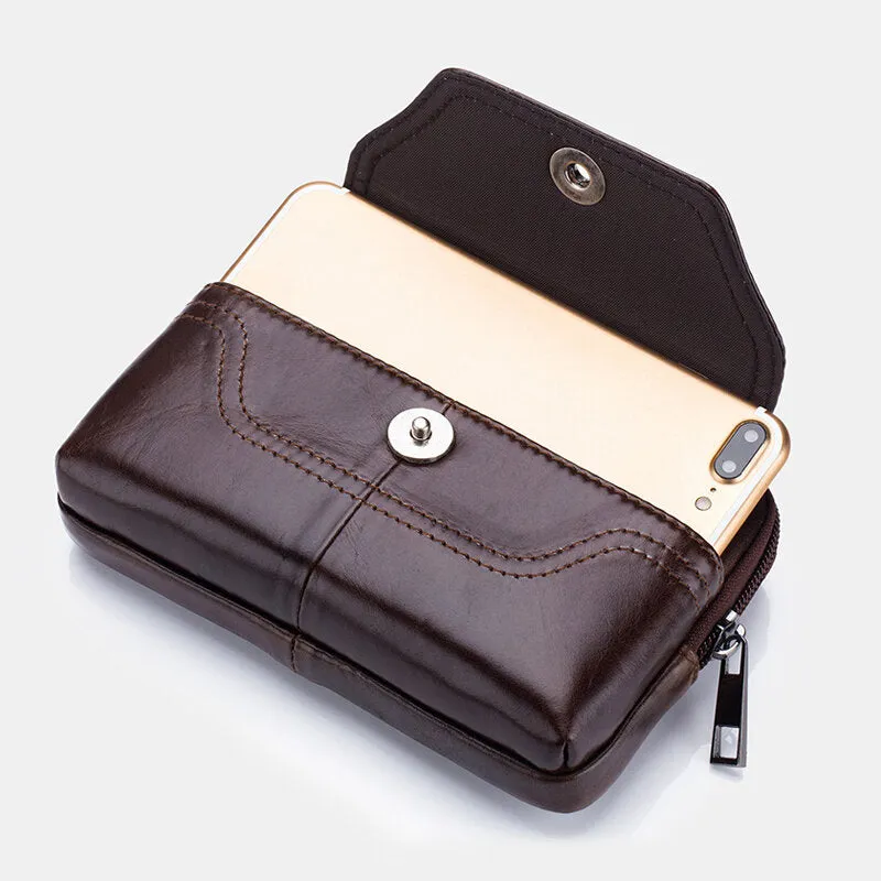 Business Men Vintage Genuine Leather Waist Bag 5.8 Inch Phone Bag