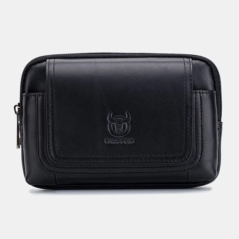 Business Men Vintage Genuine Leather Waist Bag 5.8 Inch Phone Bag