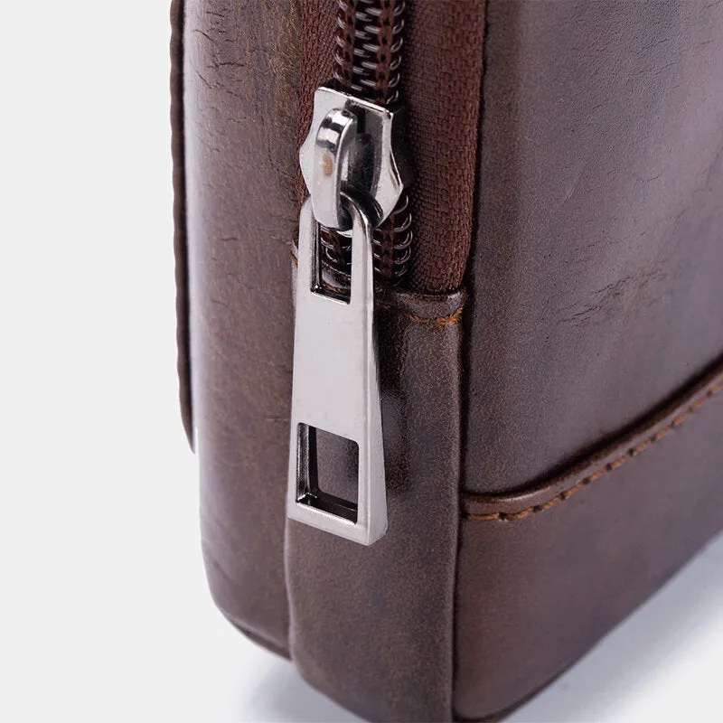 Business Men Vintage Genuine Leather Waist Bag 5.8 Inch Phone Bag