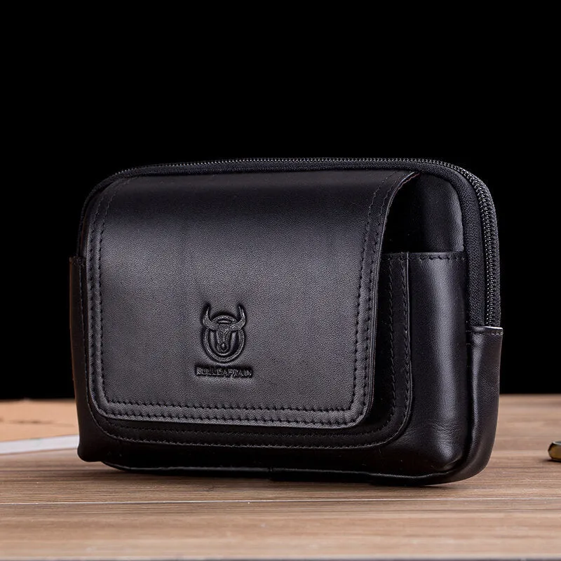 Business Men Vintage Genuine Leather Waist Bag 5.8 Inch Phone Bag