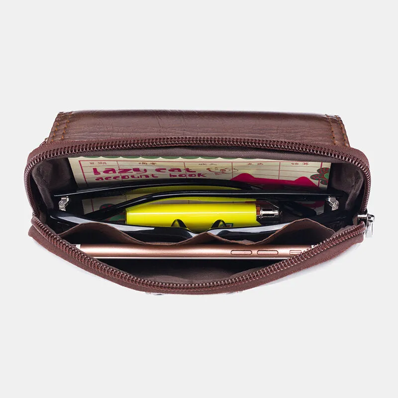 Business Men Vintage Genuine Leather Waist Bag 5.8 Inch Phone Bag
