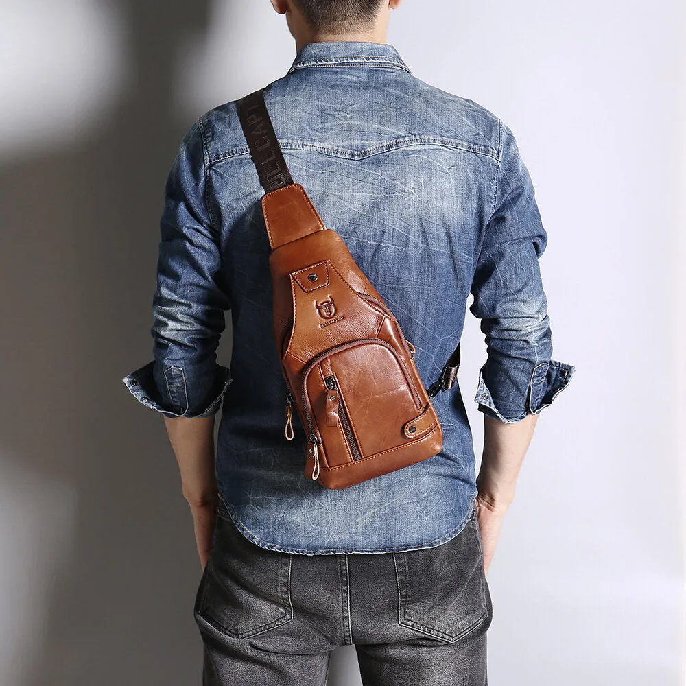 Casual Shoulder Bag For Men Leather USB Charging Large Capacity Bag