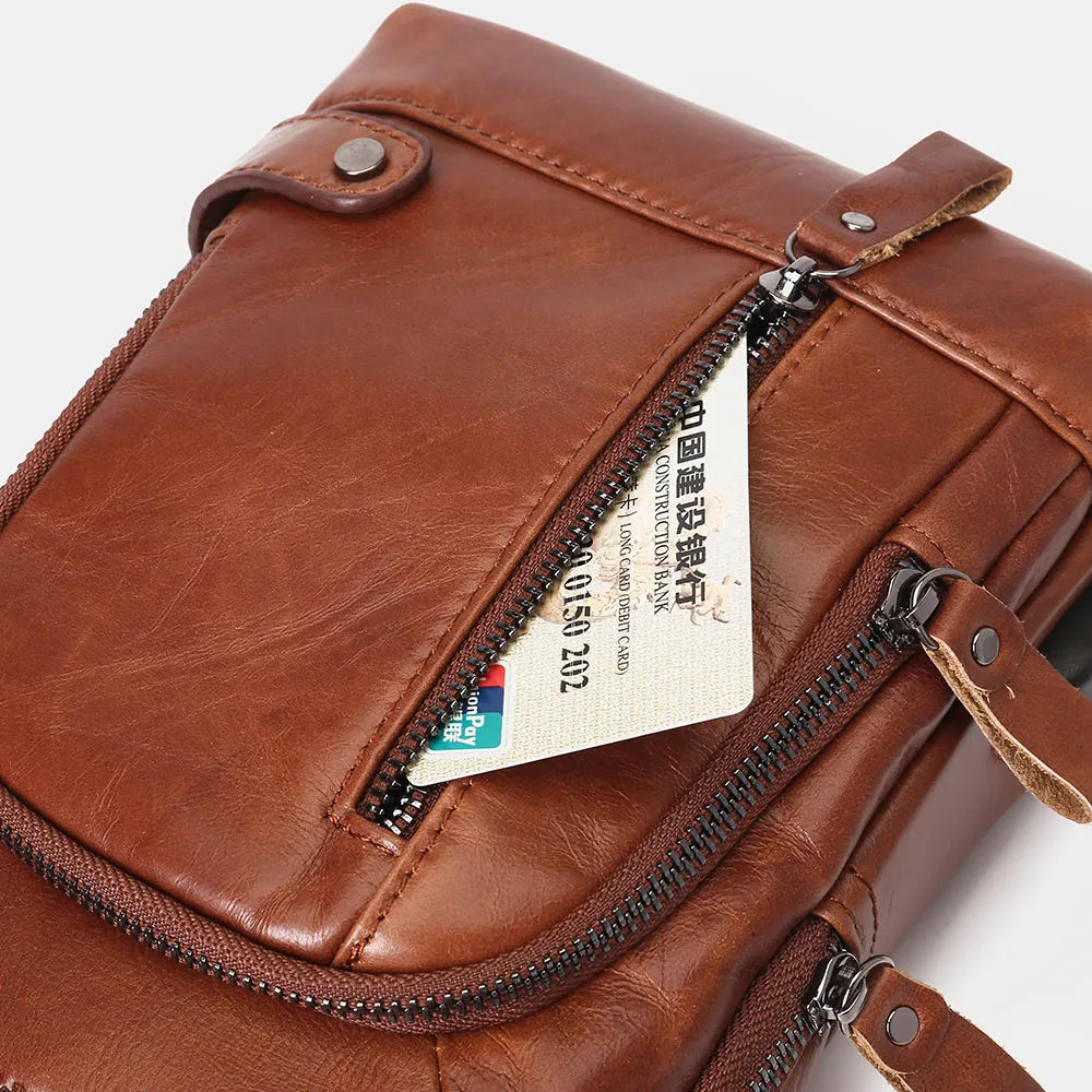 Casual Shoulder Bag For Men Leather USB Charging Large Capacity Bag