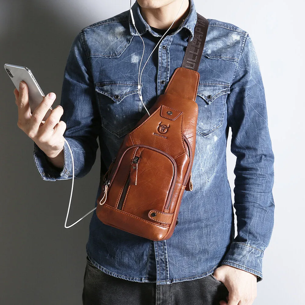 Casual Shoulder Bag For Men Leather USB Charging Large Capacity Bag