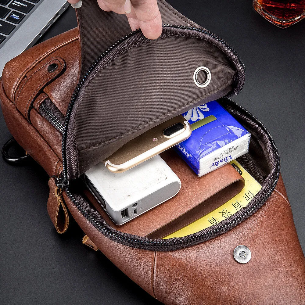 Casual Shoulder Bag For Men Leather USB Charging Large Capacity Bag