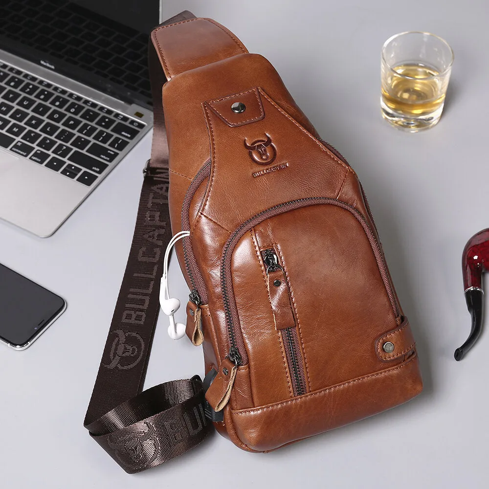 Casual Shoulder Bag For Men Leather USB Charging Large Capacity Bag