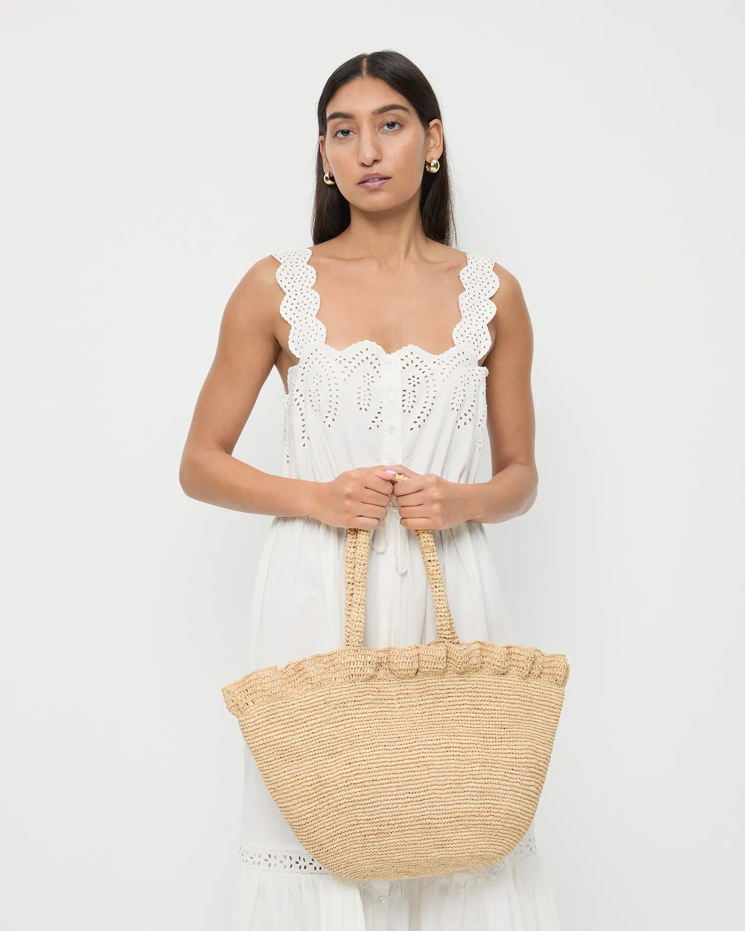 Cyrus Natural Ruffled Woven Tote