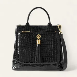 Dahlia Tote | Black Patent Croc with Gold hardware
