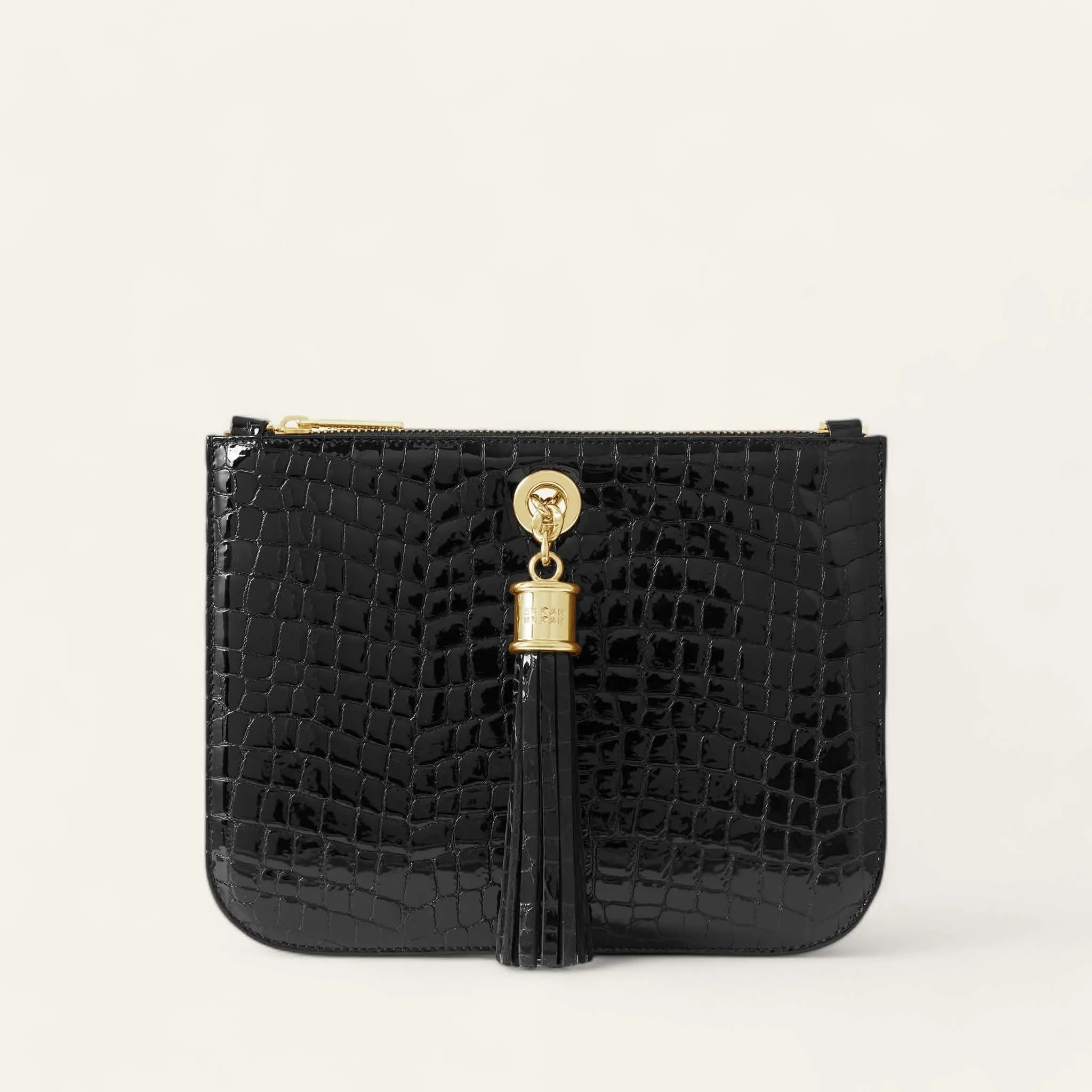 Dahlia Tote | Black Patent Croc with Gold hardware