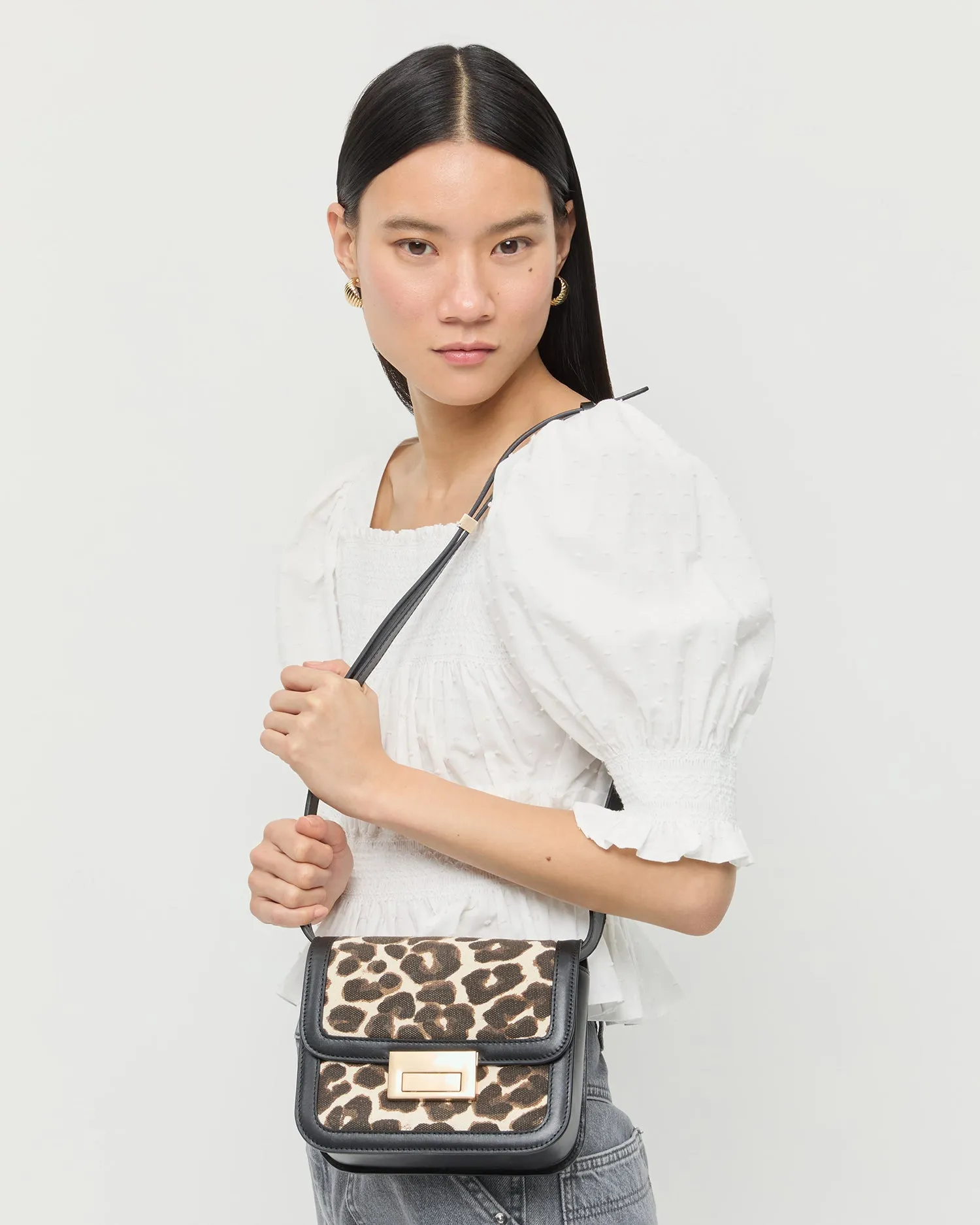 Desi Leopard/Black Canvas Crossbody