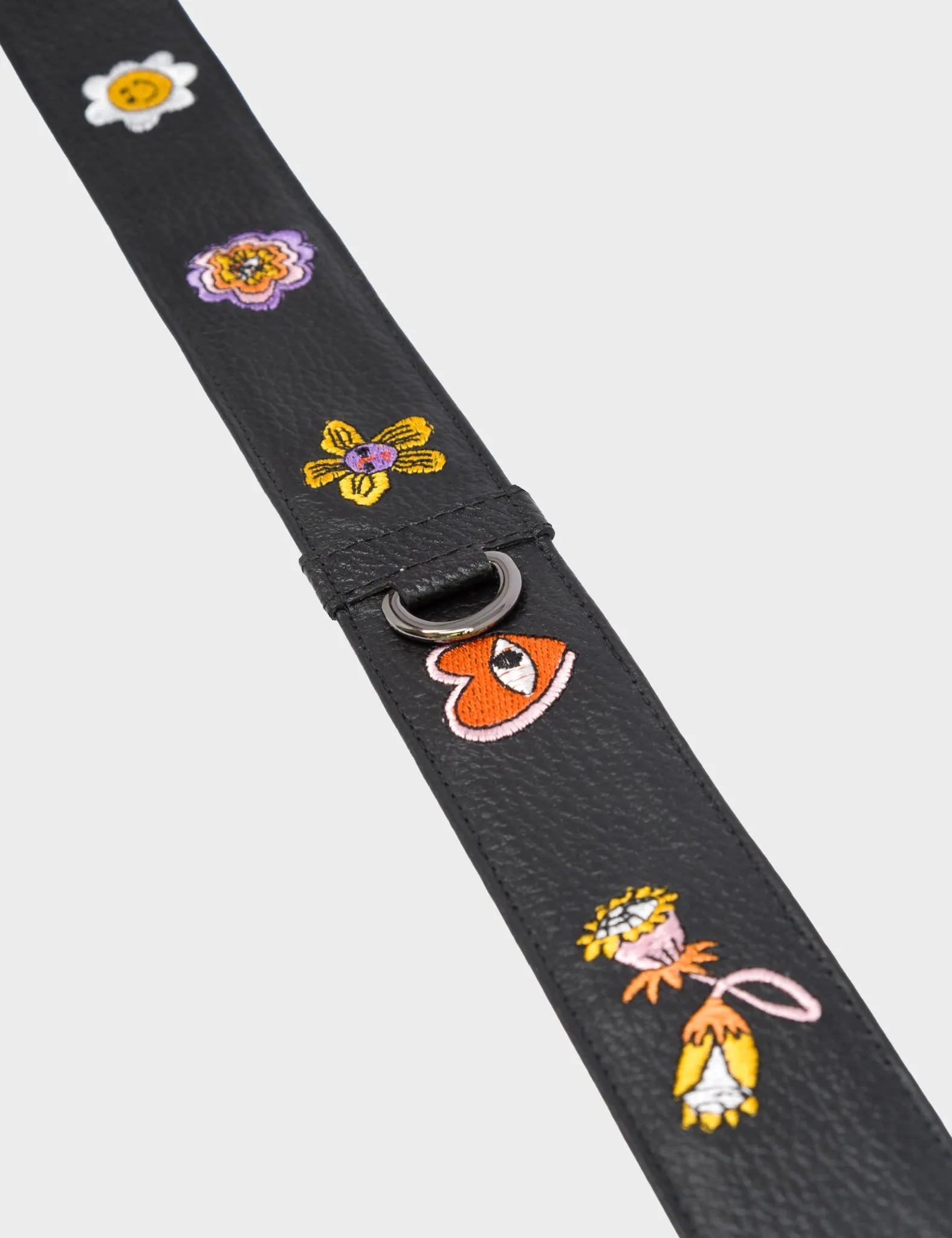 Detachable Black Leather Shoulder Strap - Vintage Bloom Embroidery