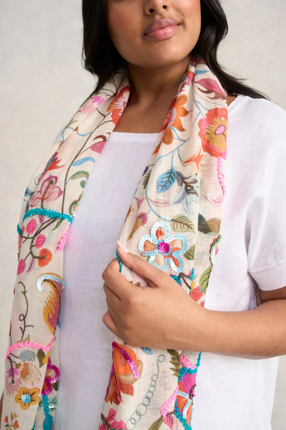 Estella Floral Beaded Scarf - Multi