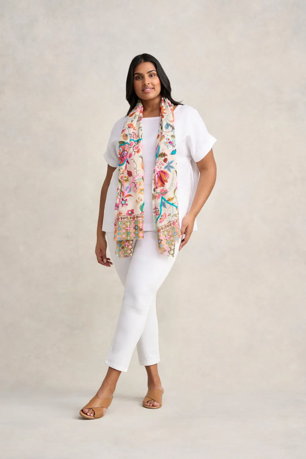 Estella Floral Beaded Scarf - Multi
