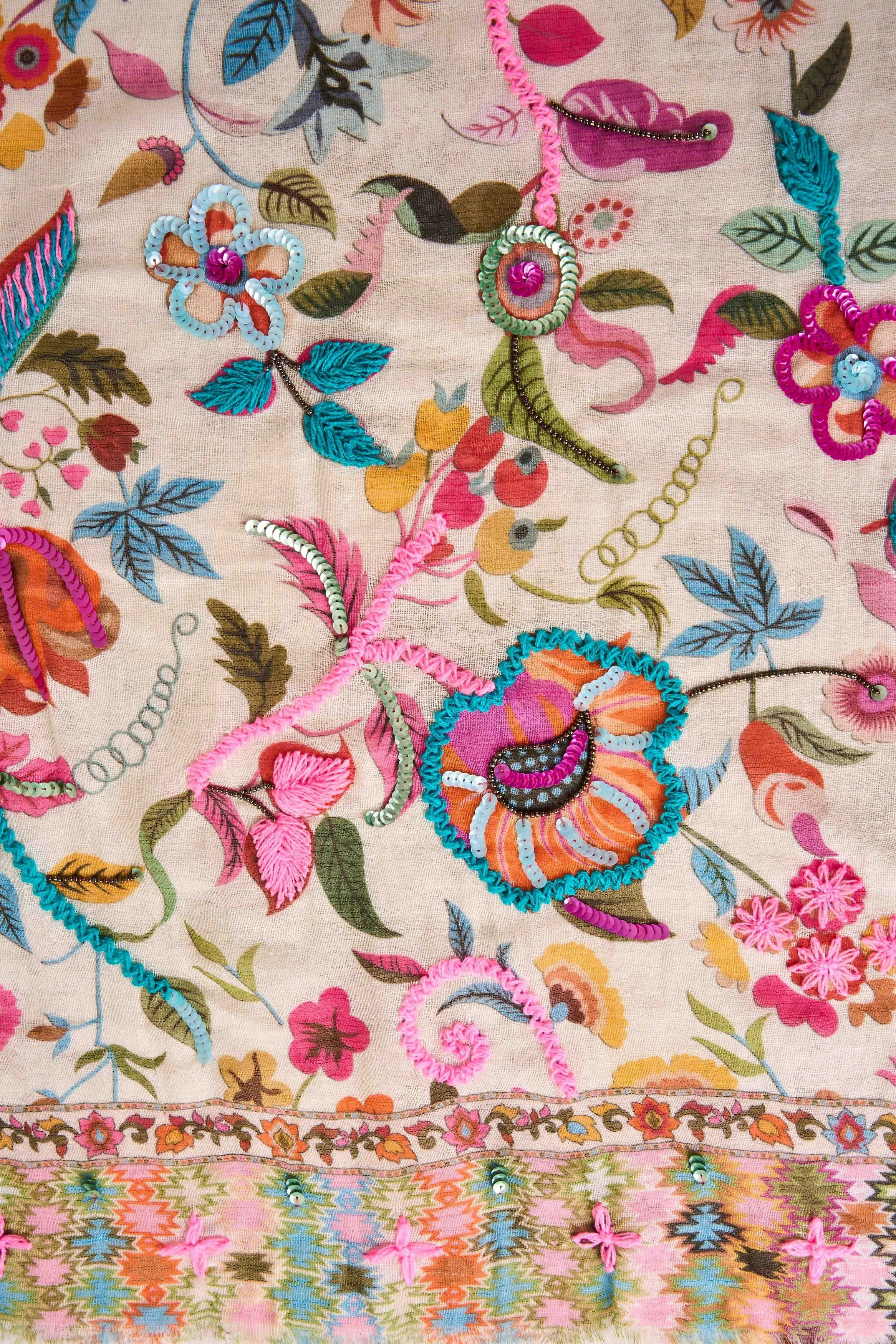 Estella Floral Beaded Scarf - Multi