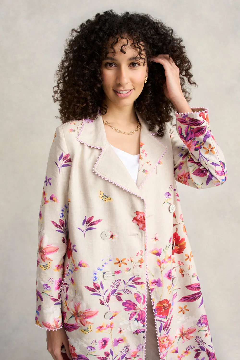 Floral Printed Coat - Floral Cross-Dye