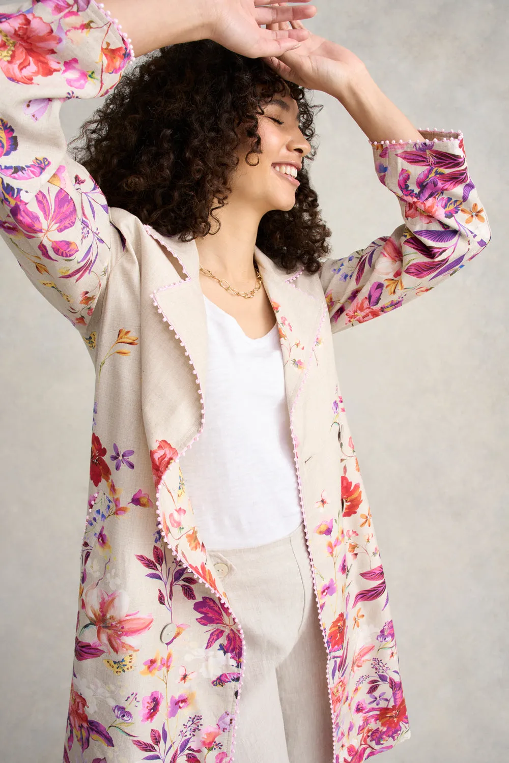 Floral Printed Coat - Floral Cross-Dye