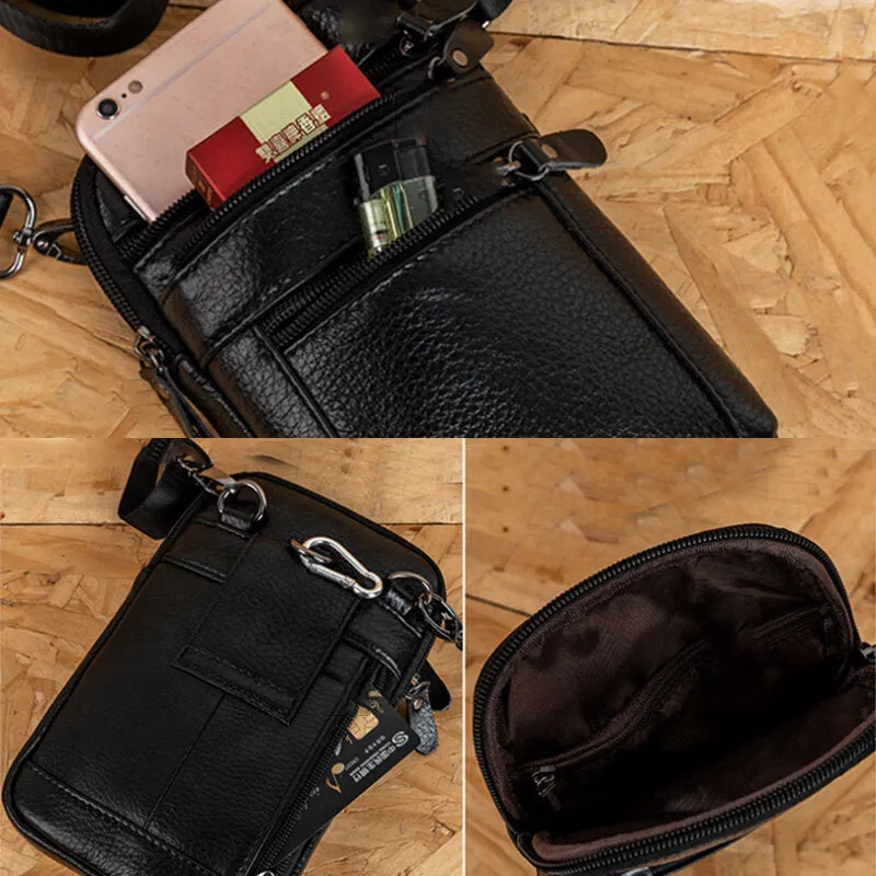 Genuine Leather Waist Bag Multi-pocket Belt Bag Phone Bag Shoulder Bag For Men