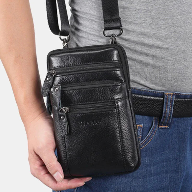 Genuine Leather Waist Bag Multi-pocket Belt Bag Phone Bag Shoulder Bag For Men
