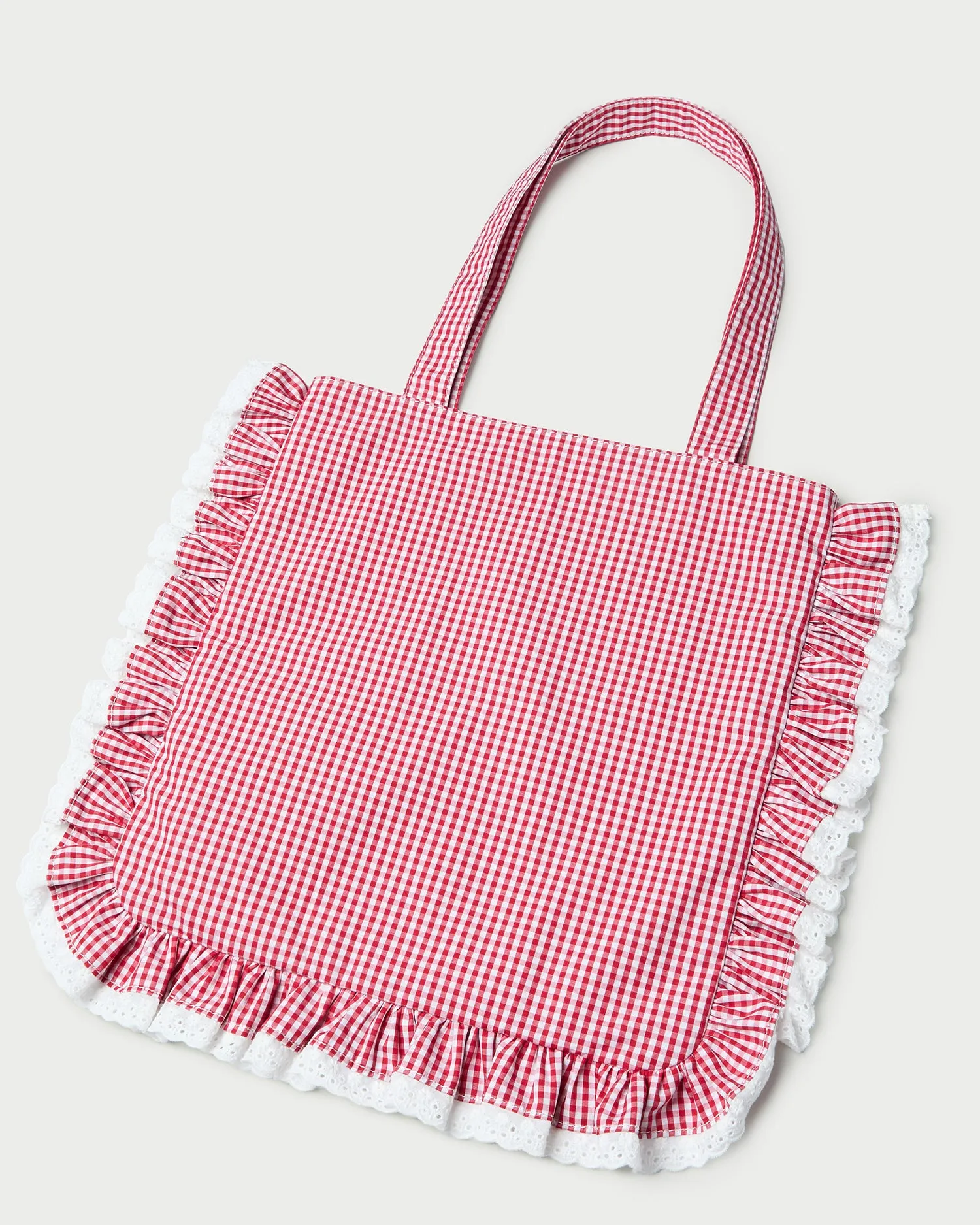 Justine Red Gingham Ruffle Tote