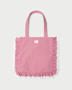 Justine Red Gingham Ruffle Tote