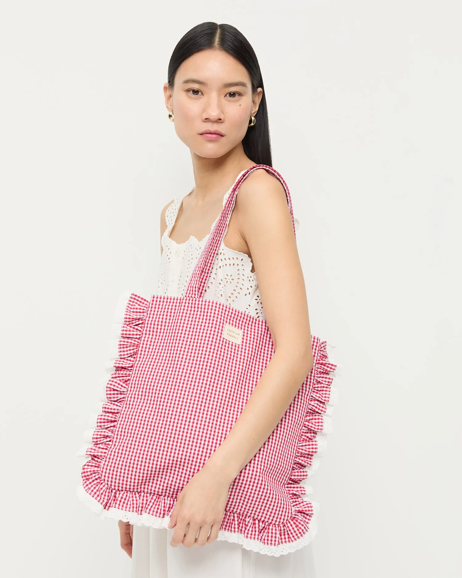 Justine Red Gingham Ruffle Tote
