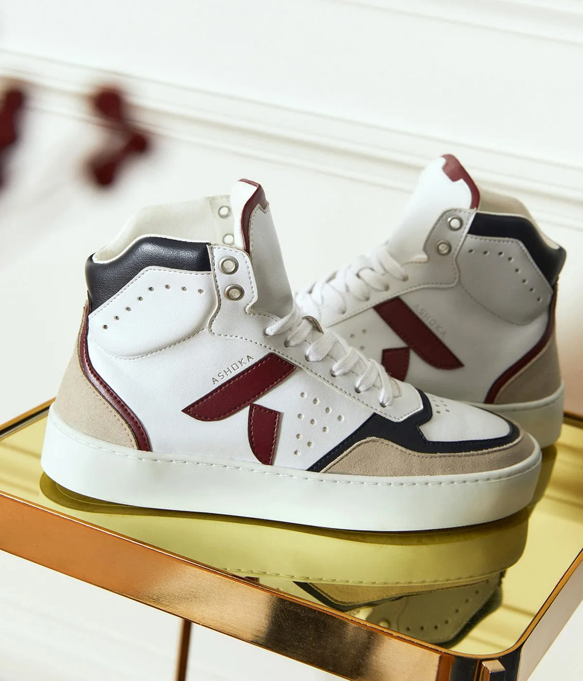 Mateo Unisex Biosourced & Recycled High-Top Sneakers | Burgundy & Navy