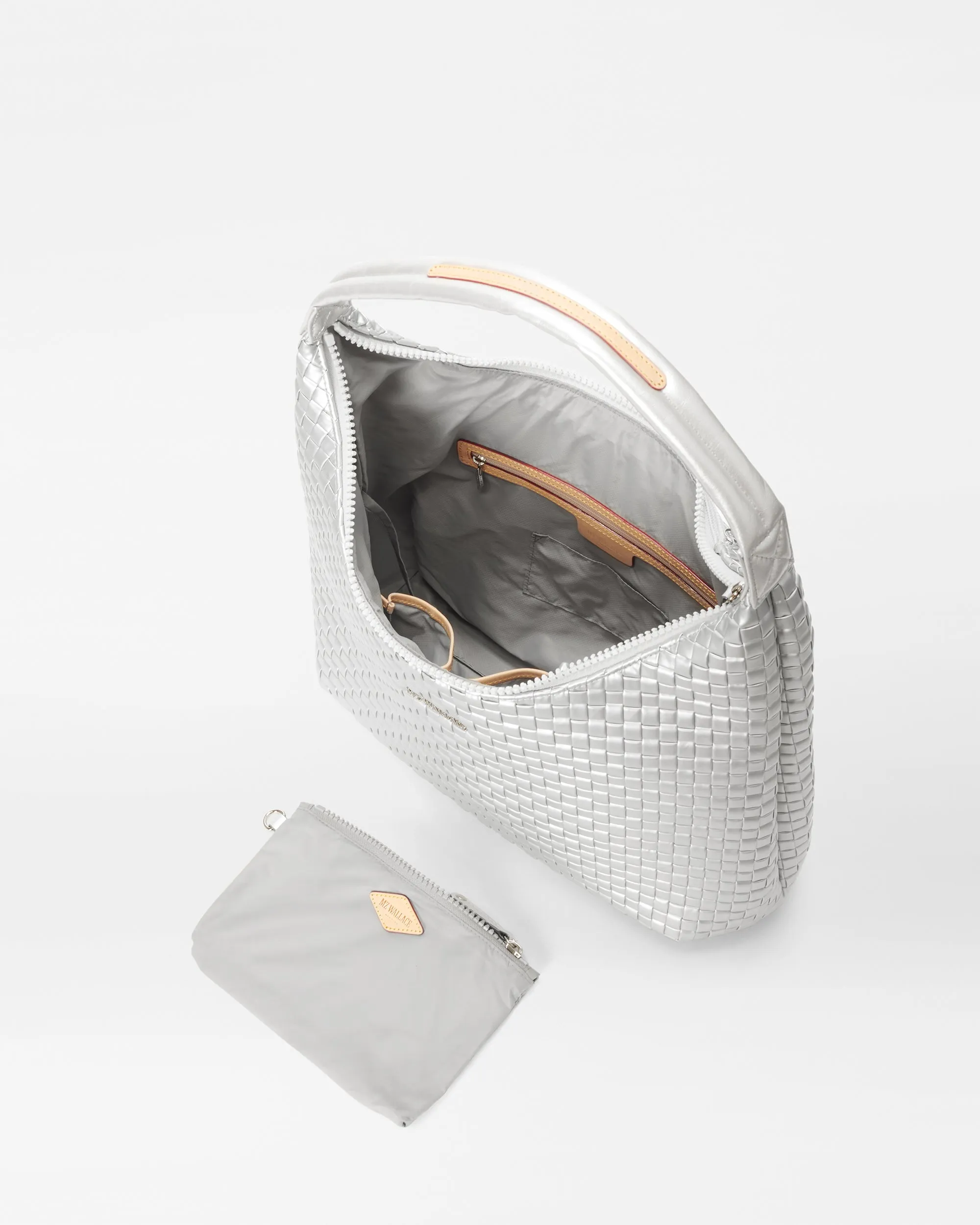 Matte Silver Large Woven Shoulder Bag