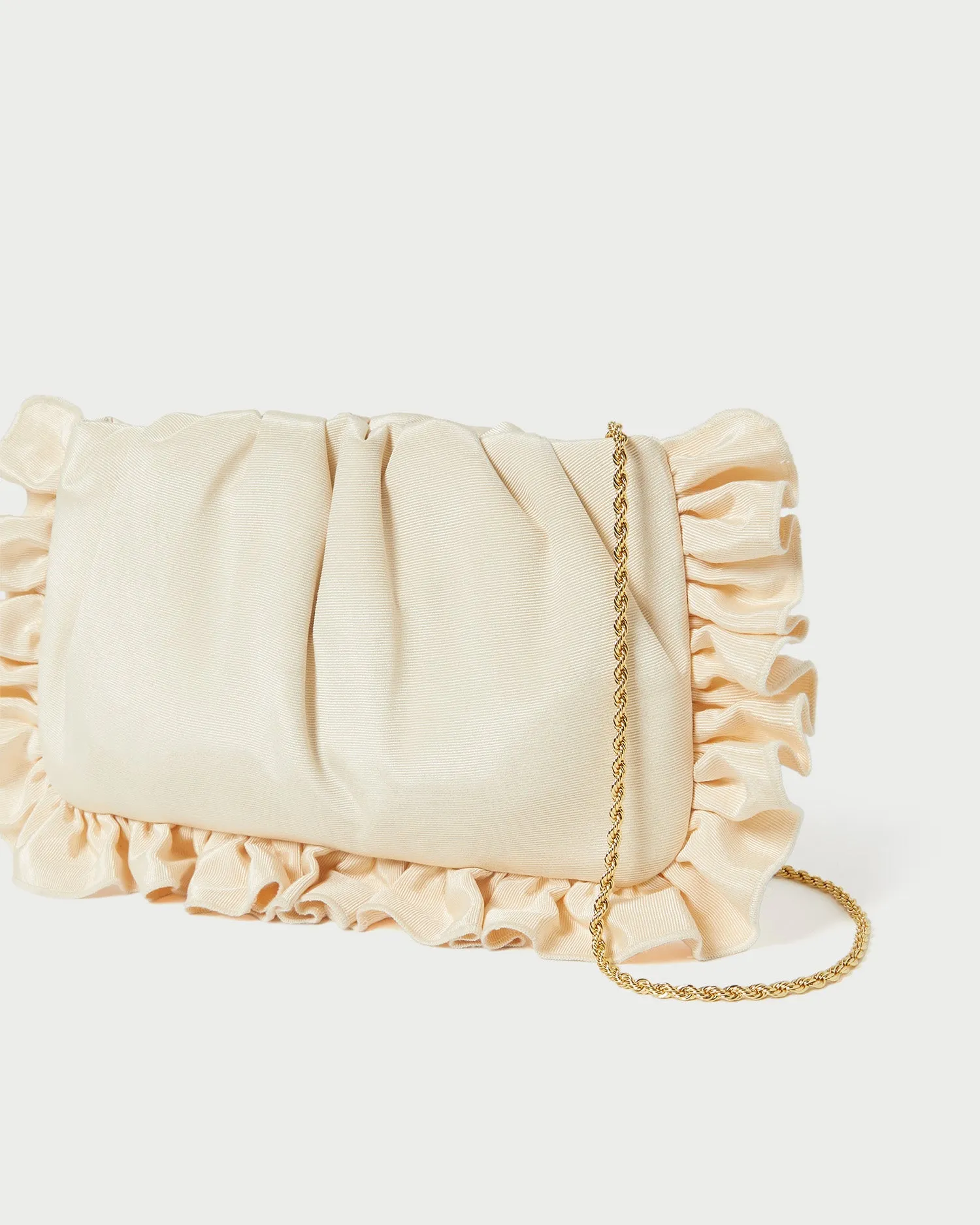 Mavis Vanilla Moiré Ruffle Clutch