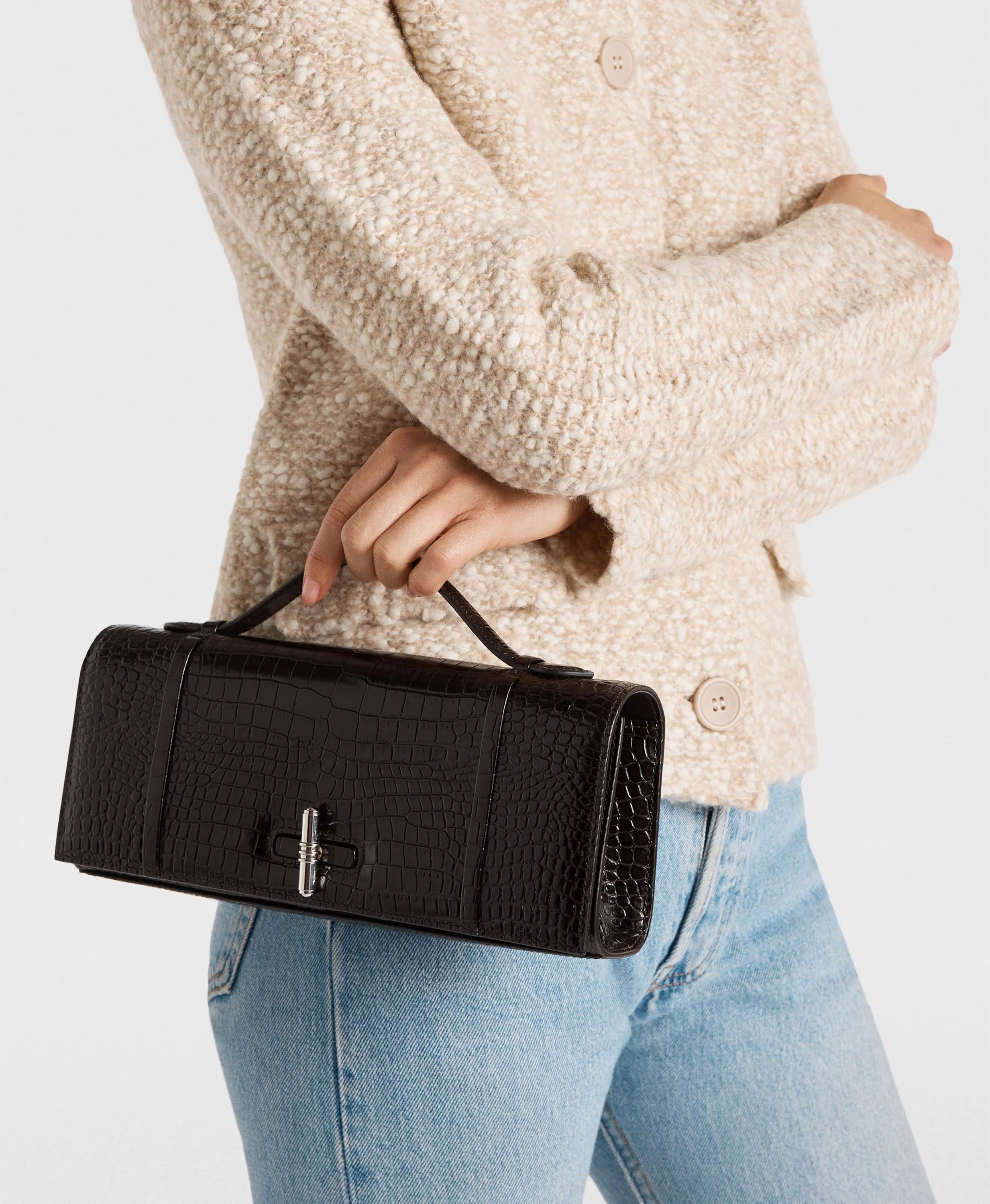 May Dark Brown Embossed Leather Clutch Bag