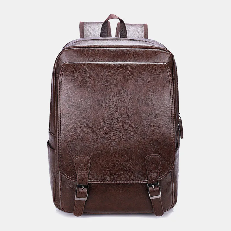 Men Business Large Capacity Backpack Vintage Soft Leather Waterproof Wear-resistant 15.6 Inch Laptop Bag