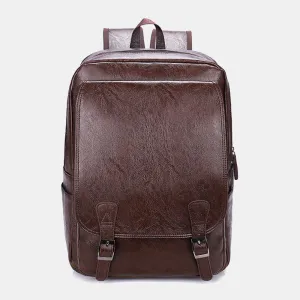 Men Business Large Capacity Backpack Vintage Soft Leather Waterproof Wear-resistant 15.6 Inch Laptop Bag