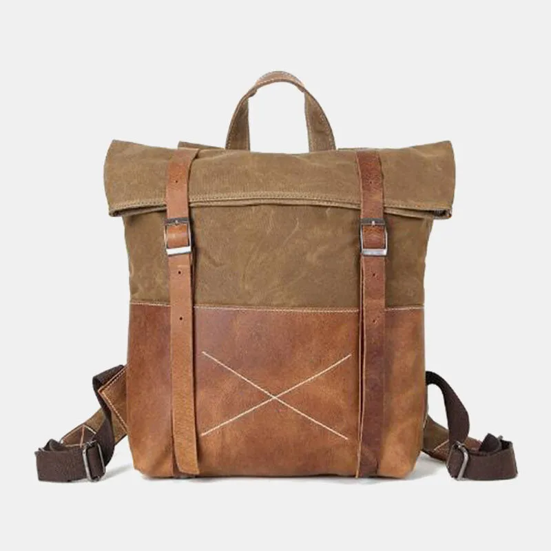 Men Canvas Backpack Retro Casual Patchwork Large Capacity Laptop Bag School Bag