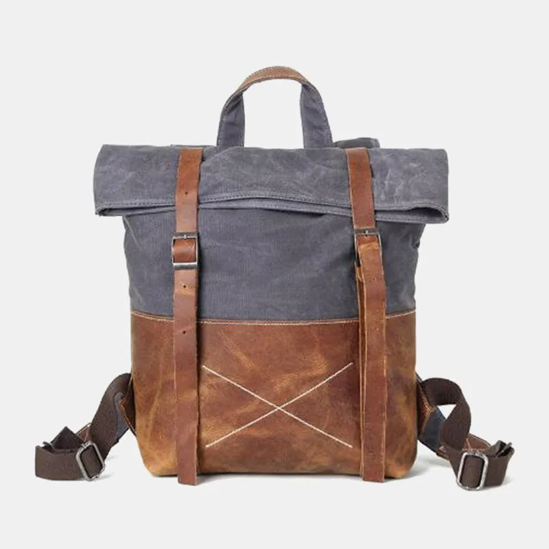 Men Canvas Backpack Retro Casual Patchwork Large Capacity Laptop Bag School Bag