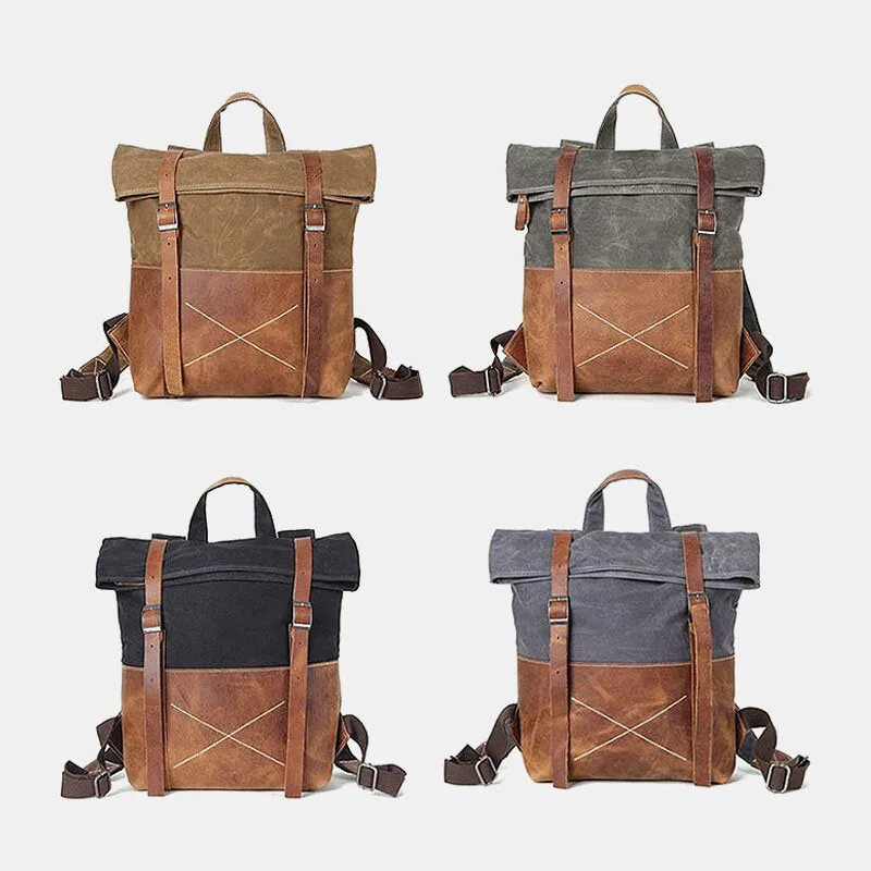Men Canvas Backpack Retro Casual Patchwork Large Capacity Laptop Bag School Bag