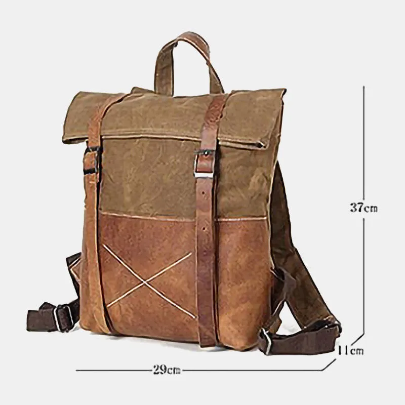 Men Canvas Backpack Retro Casual Patchwork Large Capacity Laptop Bag School Bag