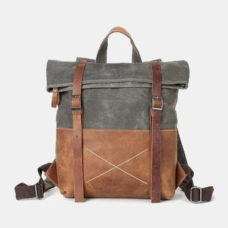 Men Canvas Backpack Retro Casual Patchwork Large Capacity Laptop Bag School Bag