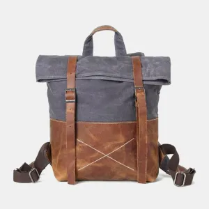 Men Canvas Backpack Retro Casual Patchwork Large Capacity Laptop Bag School Bag
