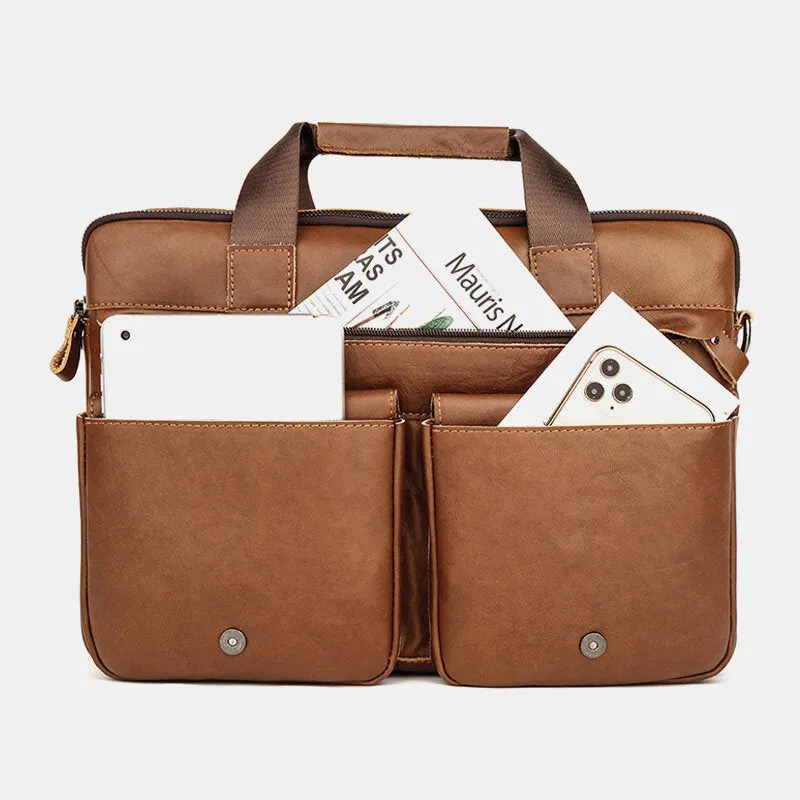 Men Cowhide Super Large Capacity Multi-pocket Crossbody Bags Briefcase Retro 14 Inch Laptop Bags Messenger Bag Handbag Shoulder Bag