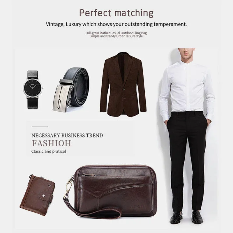 Men Genuine Leather Clutches Bags Small Phone Bag Card Holder Business Bag