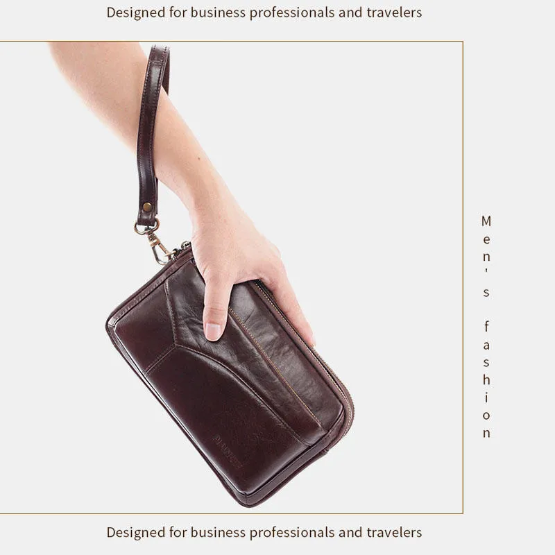Men Genuine Leather Clutches Bags Small Phone Bag Card Holder Business Bag
