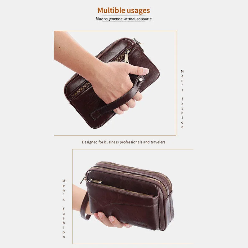 Men Genuine Leather Clutches Bags Small Phone Bag Card Holder Business Bag