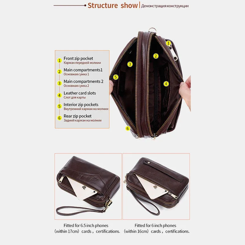 Men Genuine Leather Clutches Bags Small Phone Bag Card Holder Business Bag