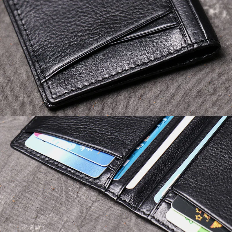 Men Genuine Leather Cowhide Multi-slot Card Case License Pocket Card Holder Wallet