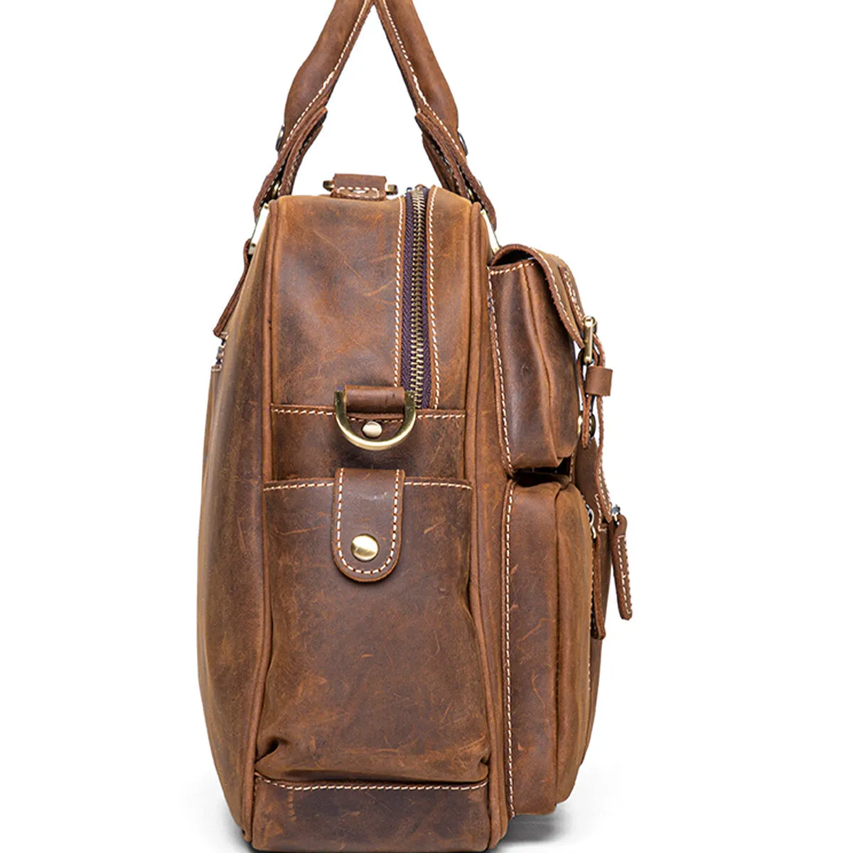 Men Genuine Leather Detachable Strap Large Multi-Pocket 15.6 Inch Laptop Bag Briefcase Messenger Bag Crossbody Bags