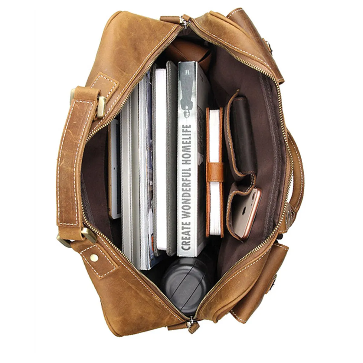 Men Genuine Leather Detachable Strap Large Multi-Pocket 15.6 Inch Laptop Bag Briefcase Messenger Bag Crossbody Bags
